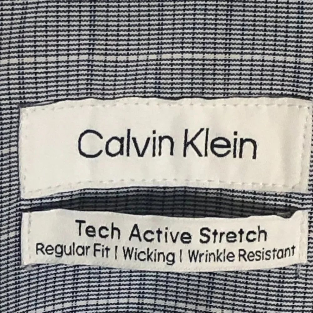 Calvin Klein Men’s Tech Active Stretch Dress Shirt Size XL Blue Plaid 17-17.5 34 - Picture 5 of 7